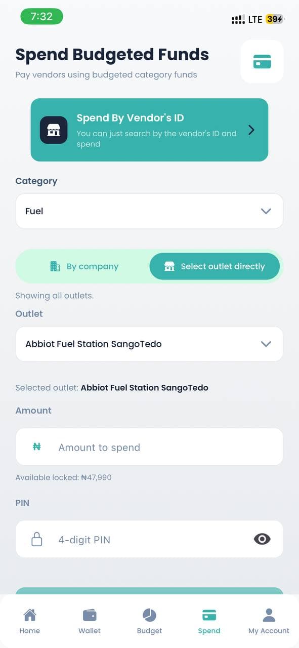 Spend screenshot